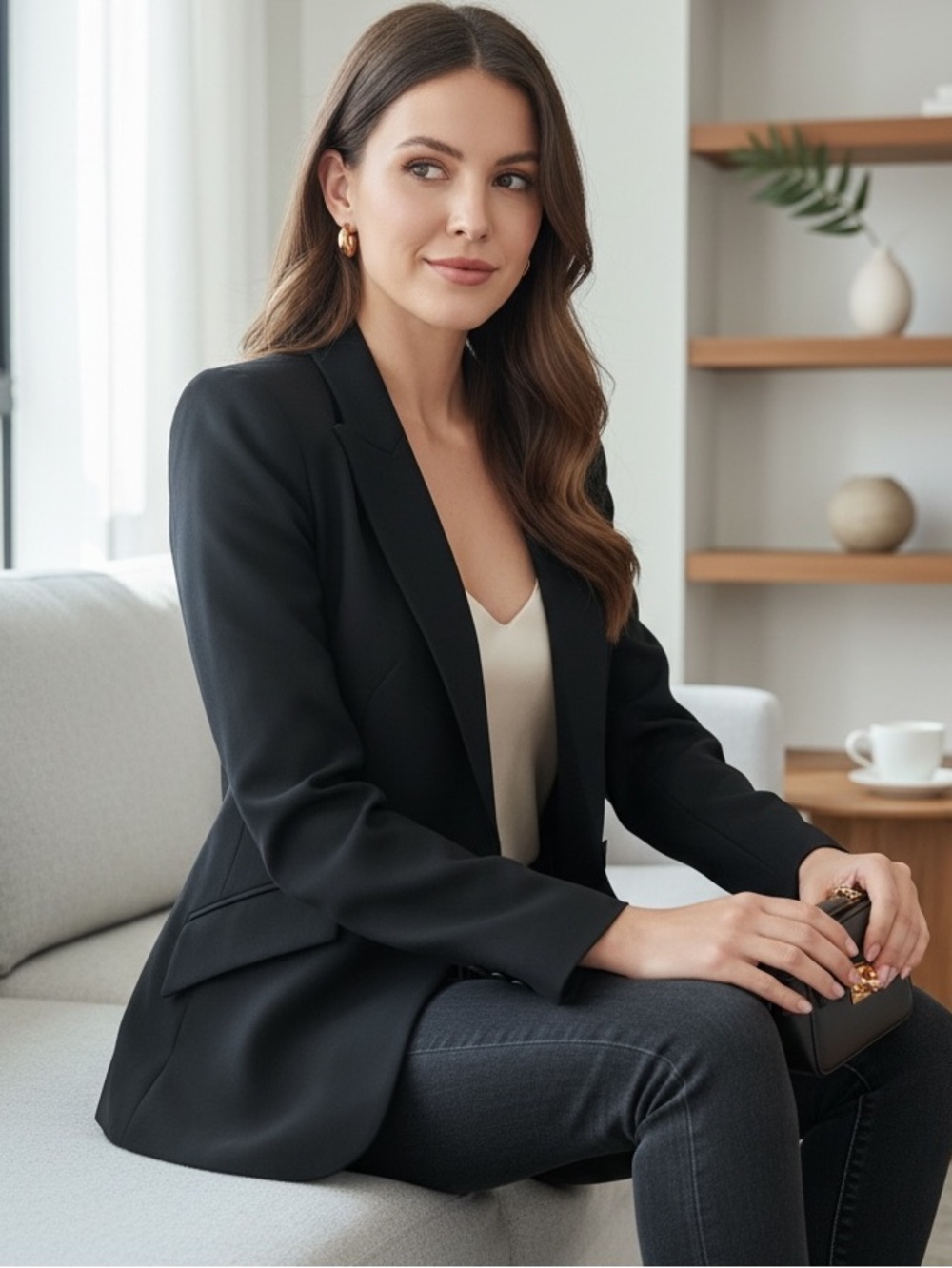WHBM Editor Black Blazer Structured One-Button Size 0